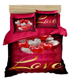 L'essentiel linge de maison Juego de funda nórdica doble con impresión 3D, Rojo, Rosa y Dorado